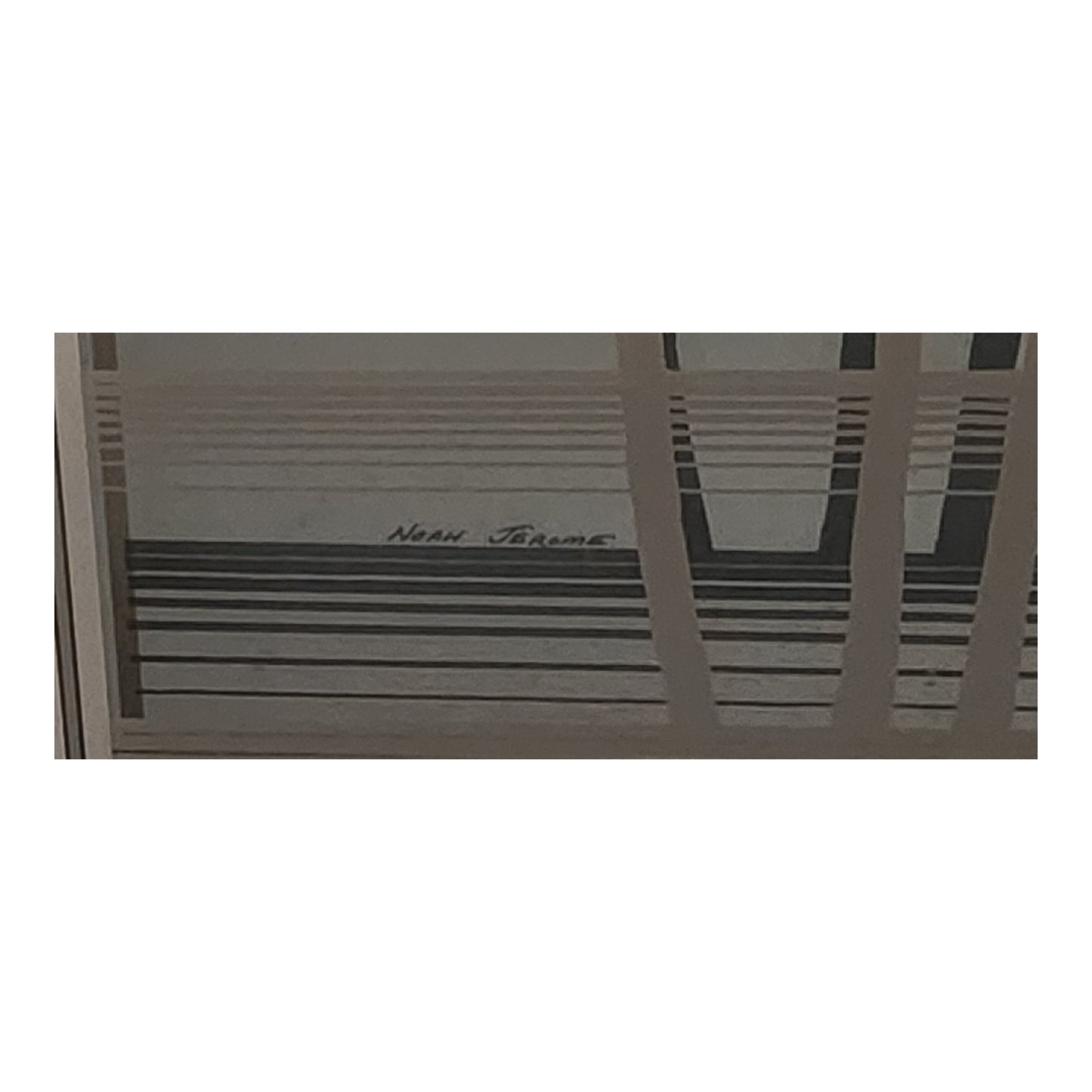 Noah Jerome Signed Vintage Acid Etched Landscape Mirror — Trees & Moon with Art Deco Geometric Border
