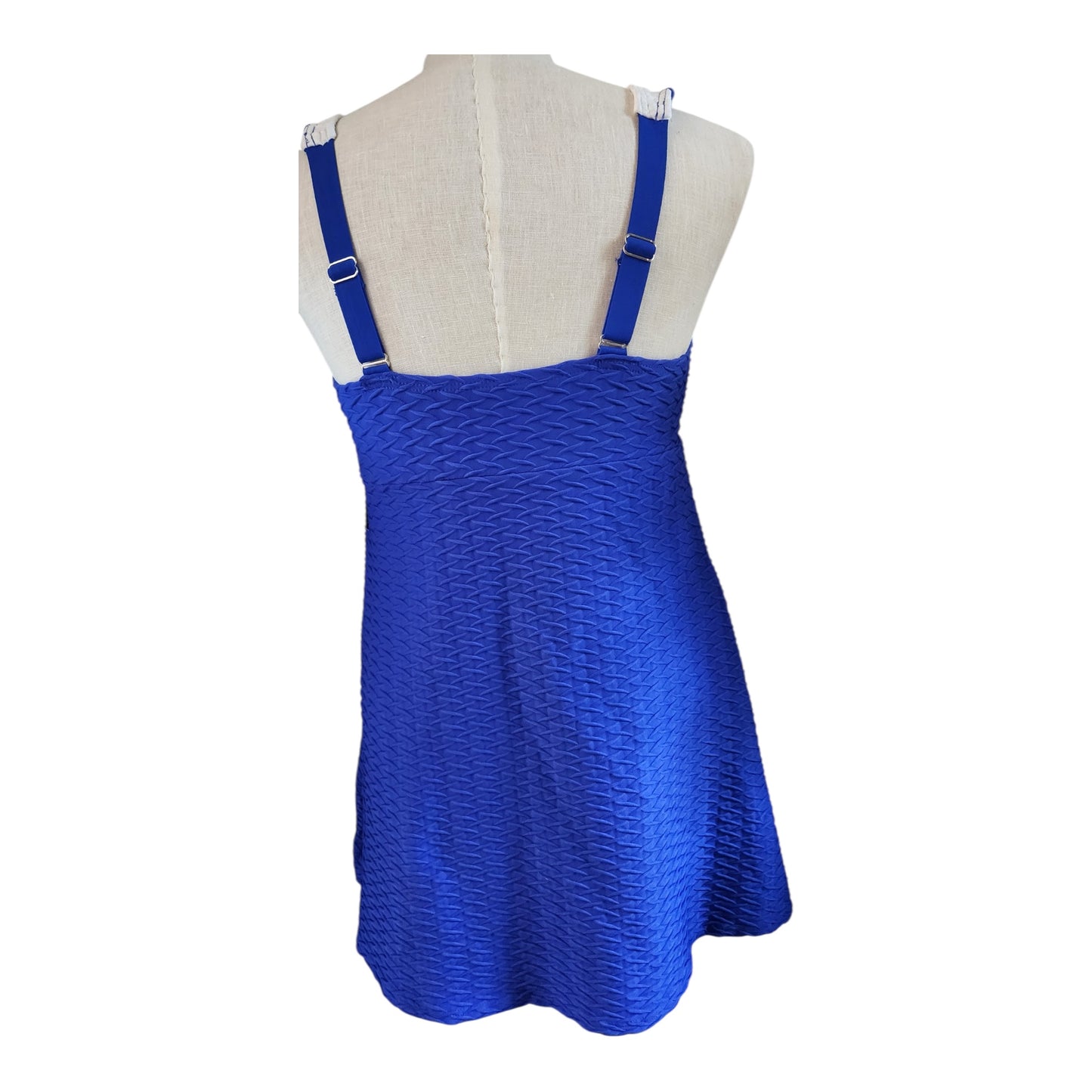 Lands' End Electric Blue & White One-Piece Swim Dress - Size Large (14-16)