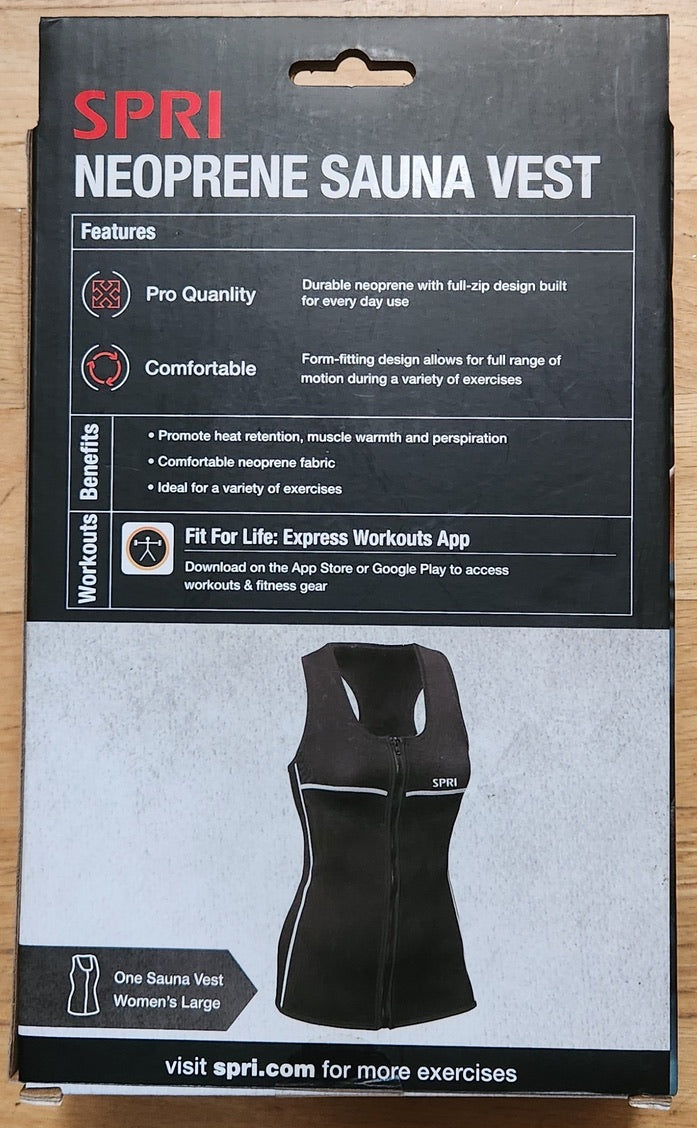 SPRI Neoprene Sauna Vest Large - Full Zip Workout Vest