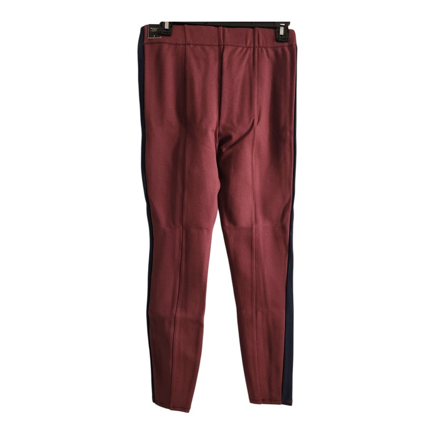 Abercrombie & Fitch Burgundy Leggings With Navy Blue Side Stripes And Elastic Waistband - X Small