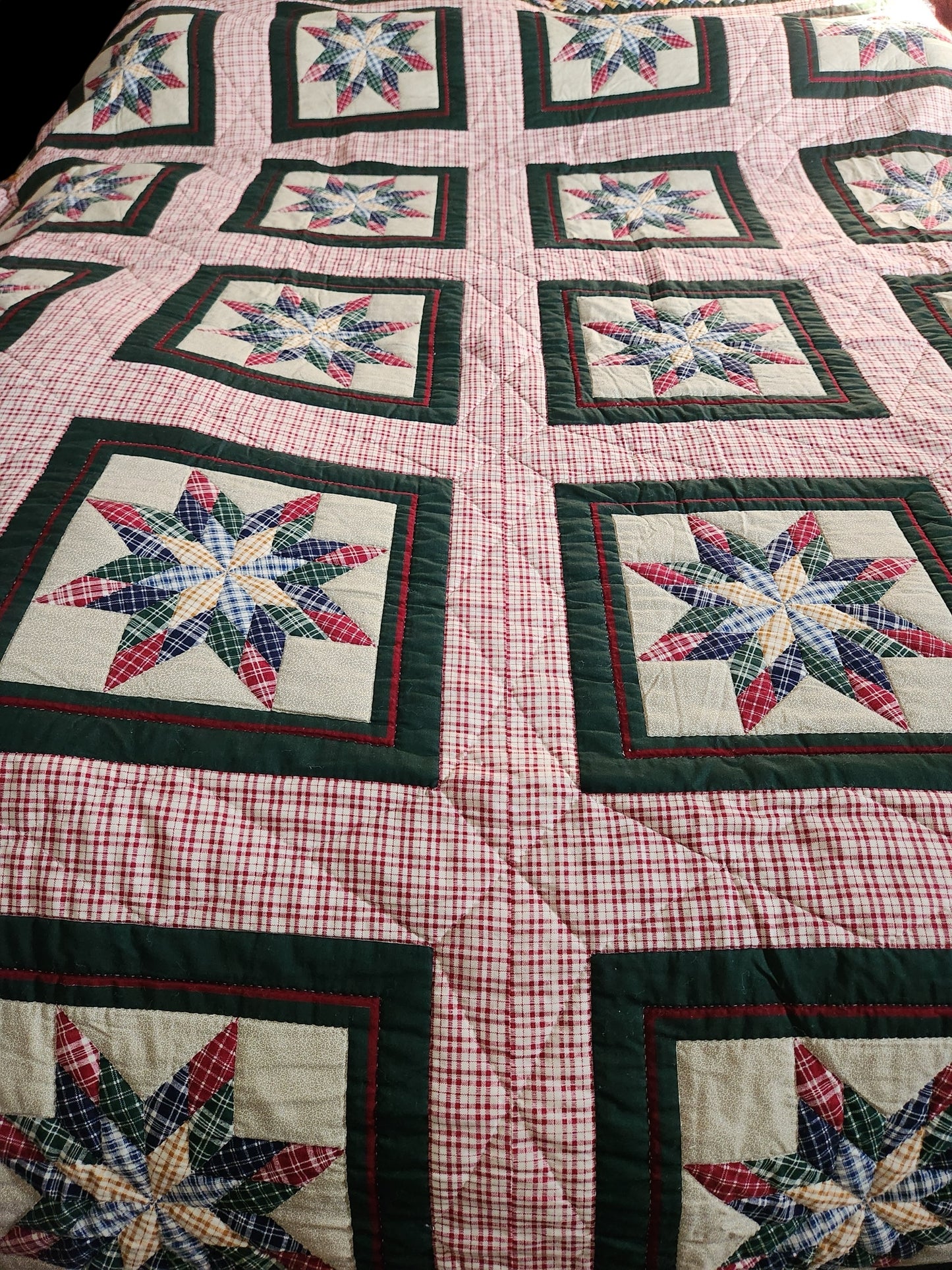 Handmade Vintage Lone Star Twin XL Patchwork Quilt – Country Farmhouse Cotton Bedspread