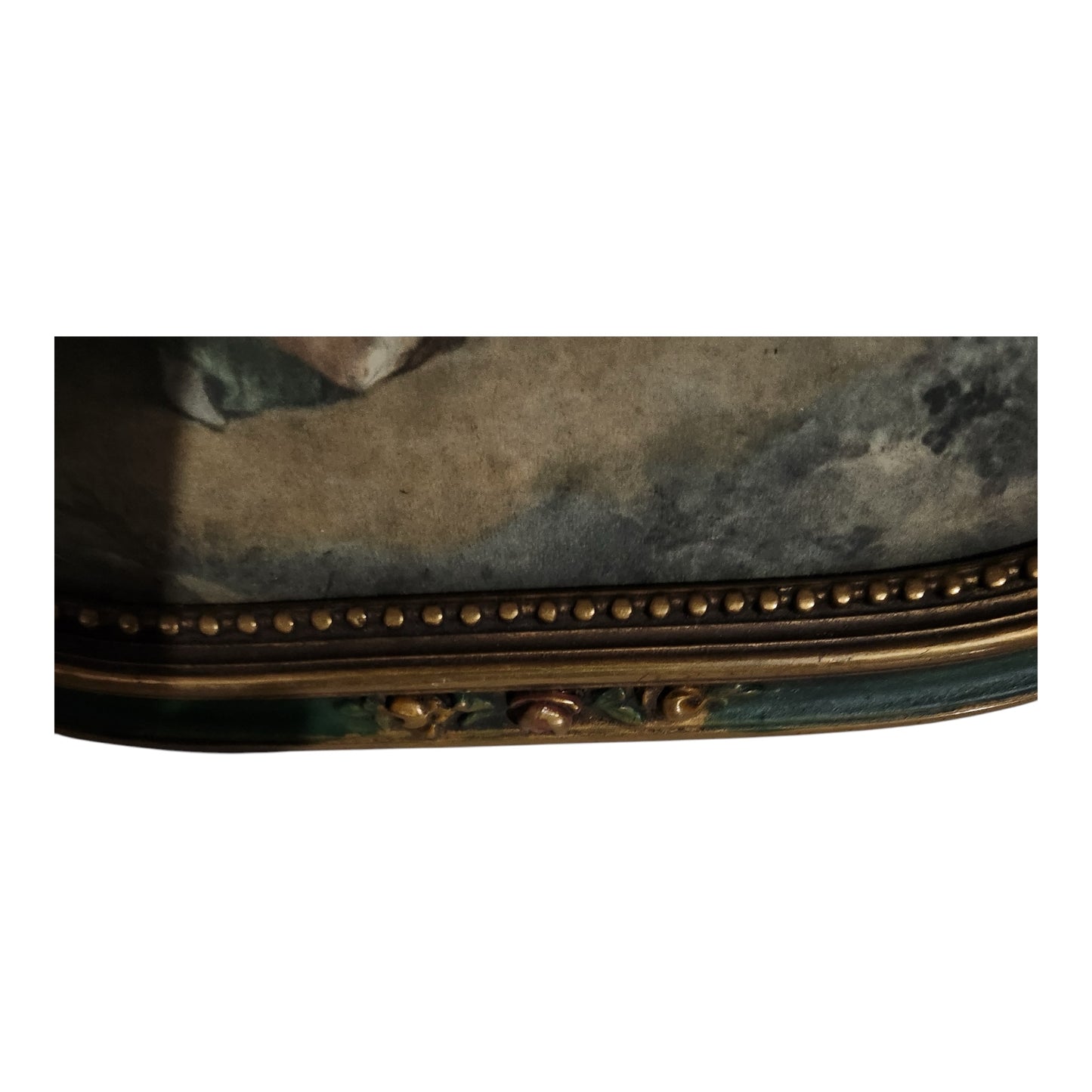 Vintage Rococo Style Romantic Wall Art in Ornate Green & Gold Frame | European Pastoral Scene