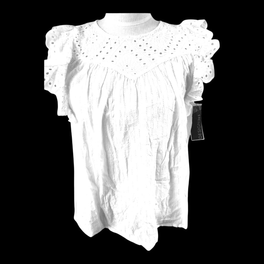 Design365 White Eyelet Blouse Size Small