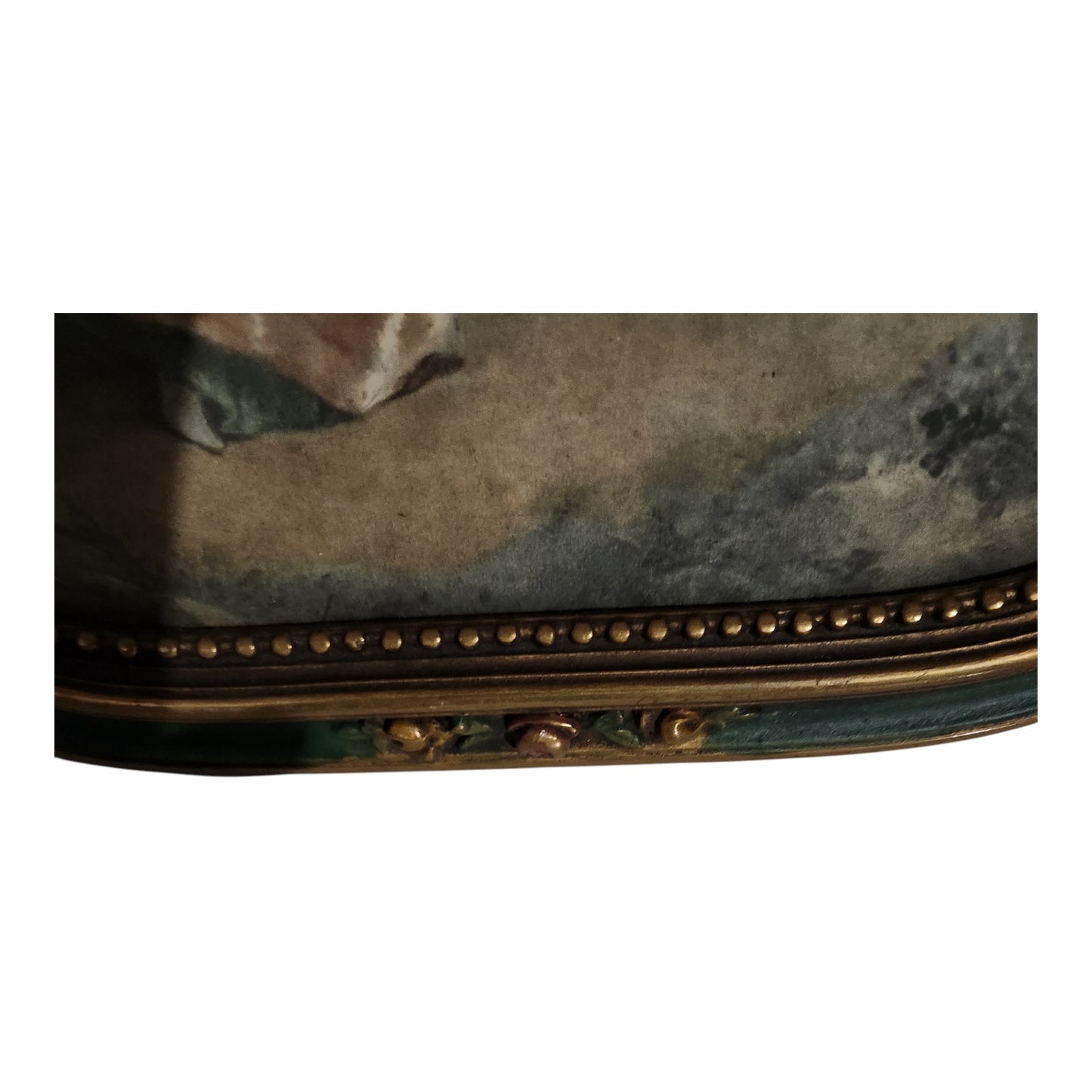 Vintage Rococo Style Romantic Wall Art in Ornate Green & Gold Frame | European Pastoral Scene