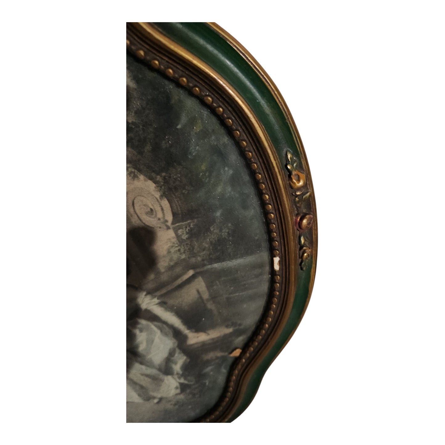 Vintage Rococo Style Romantic Wall Art in Ornate Green & Gold Frame | European Pastoral Scene