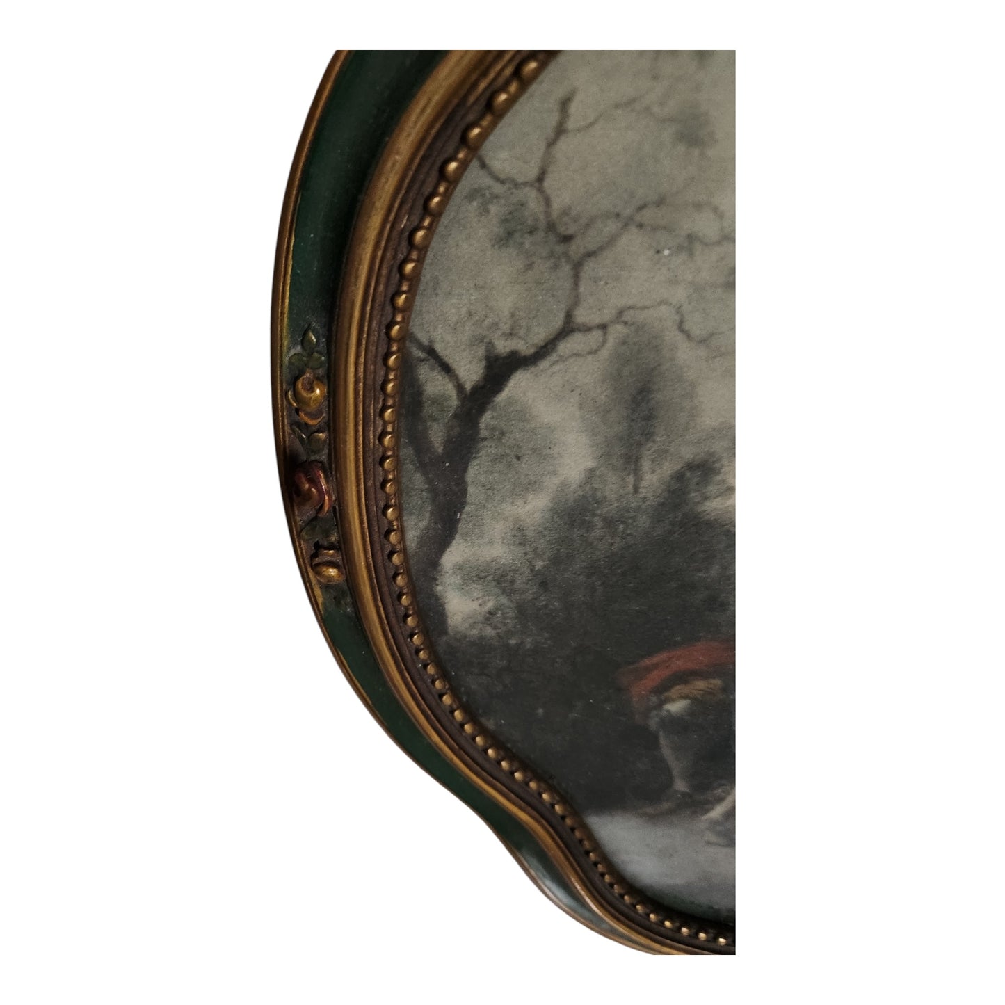 Vintage Rococo Style Romantic Wall Art in Ornate Green & Gold Frame | European Pastoral Scene