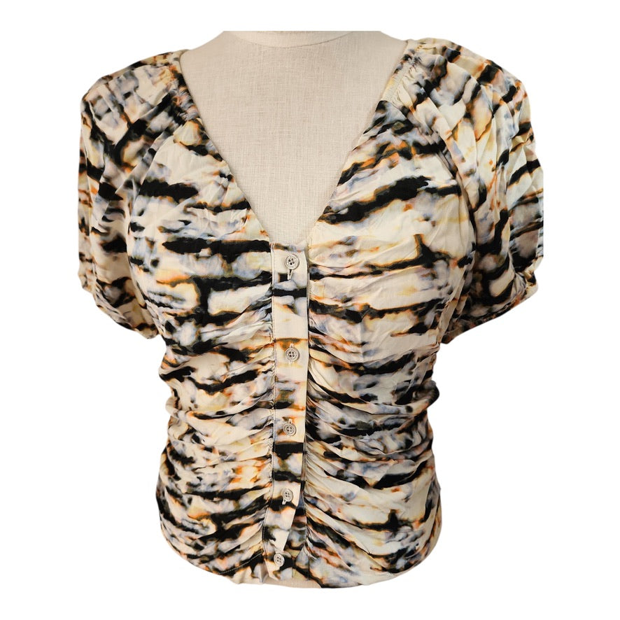 DKNY Jeans White Multi Blouse - Size Small