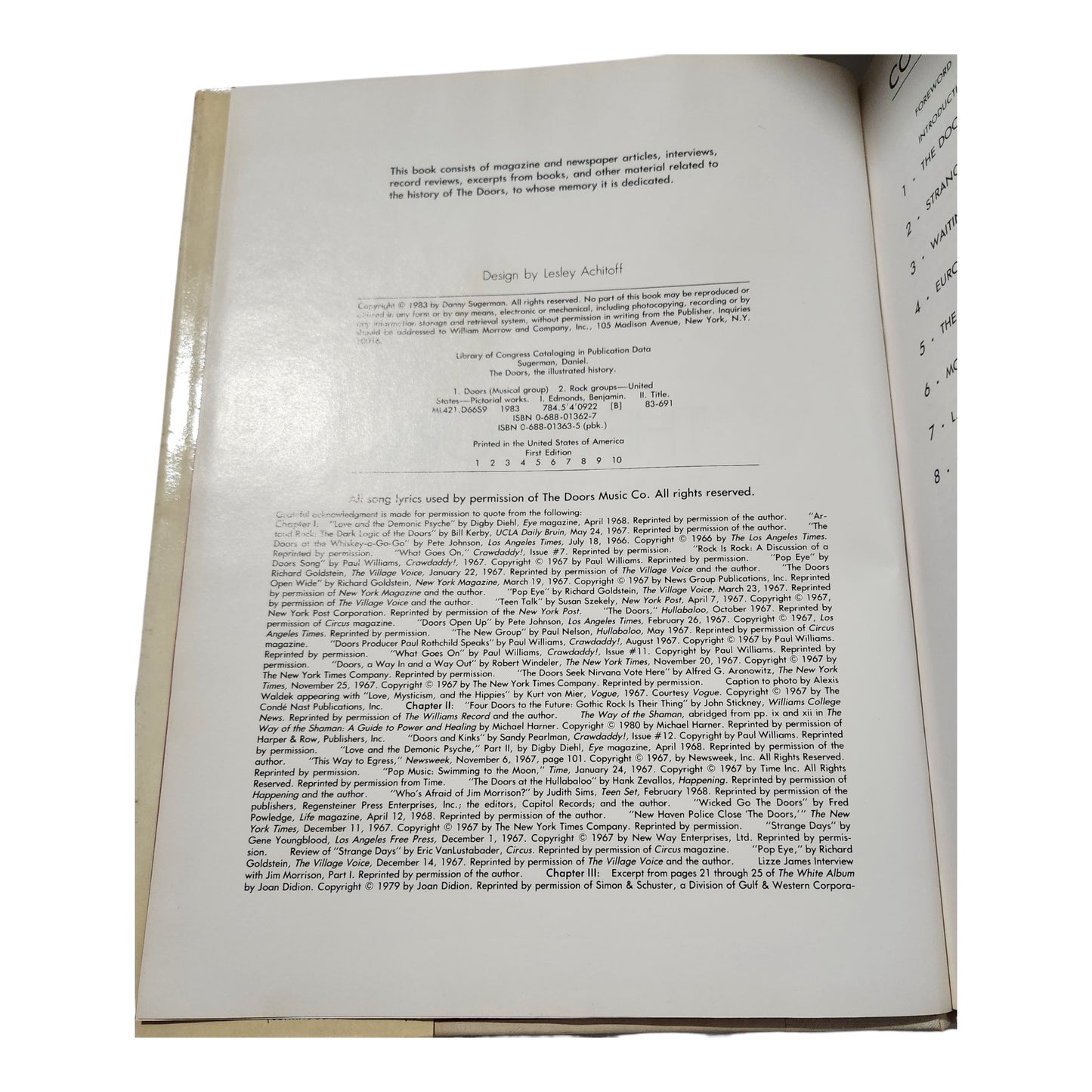 The Doors: The Illustrated History by Danny Sugerman – First Edition First Printing 1983