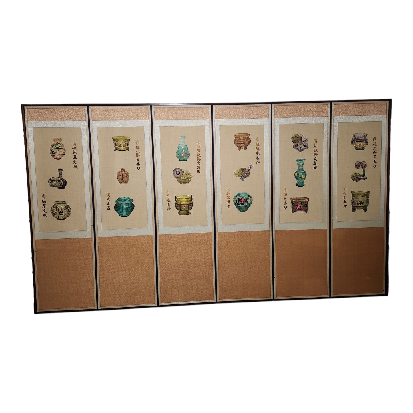 Chinese six-panel folding screen made primarily for decoration, probably dating from the 1970s to 1990s.