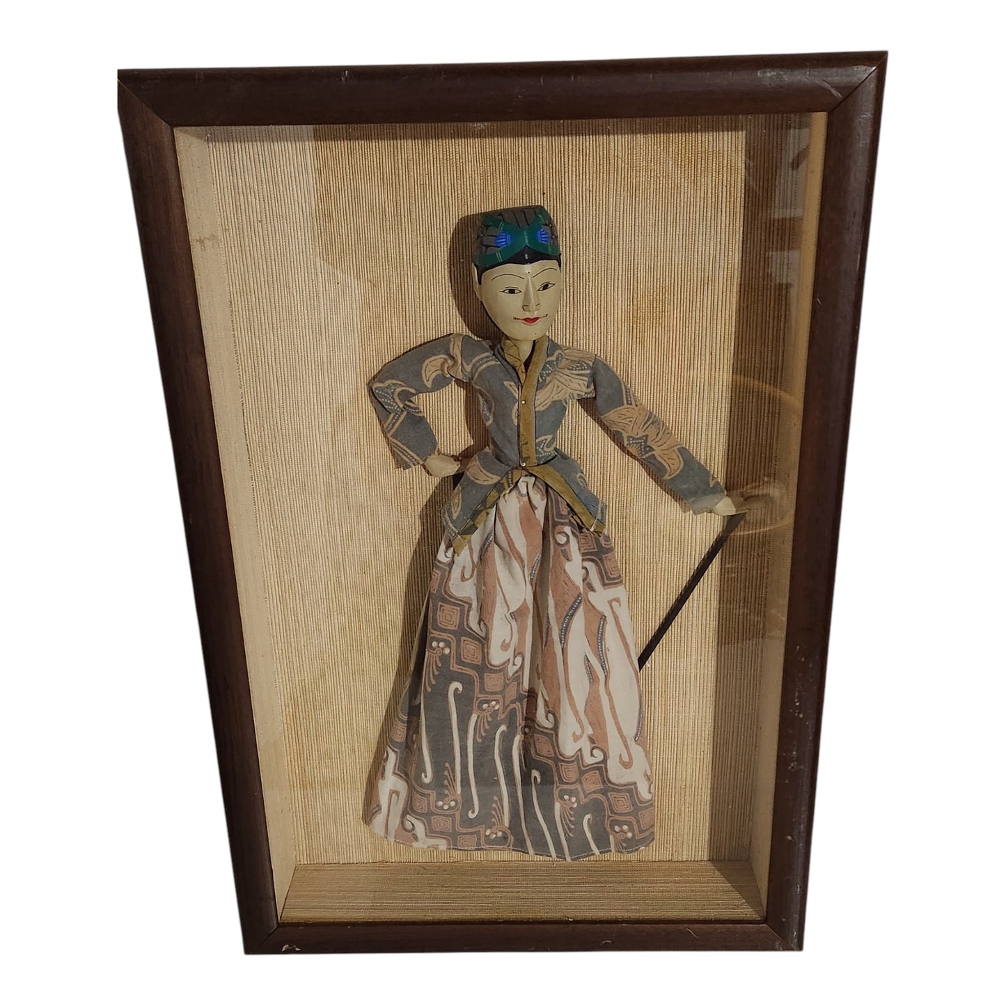 Vintage Asian Shadow Box Doll Wall Art Handcrafted Traditional Costume Figure in Wooden Frame