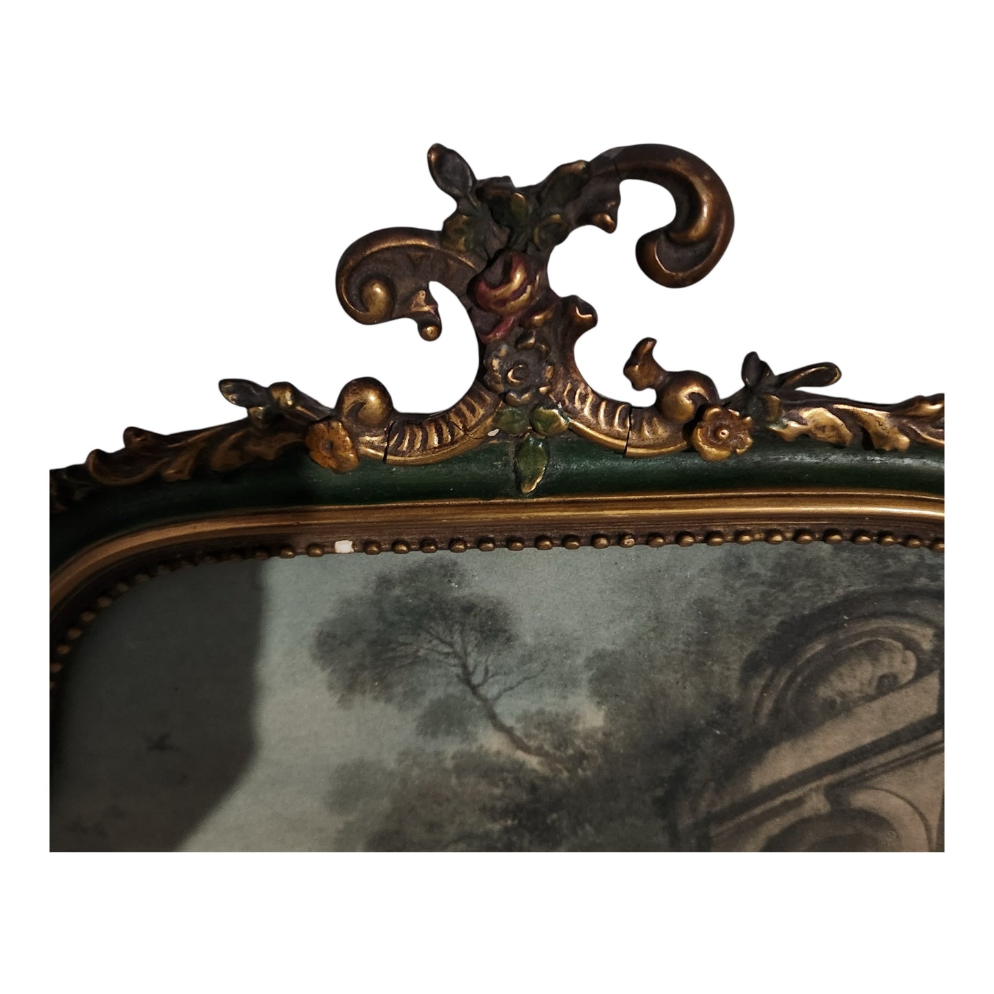 Vintage Rococo Style Romantic Wall Art in Ornate Green & Gold Frame | European Pastoral Scene