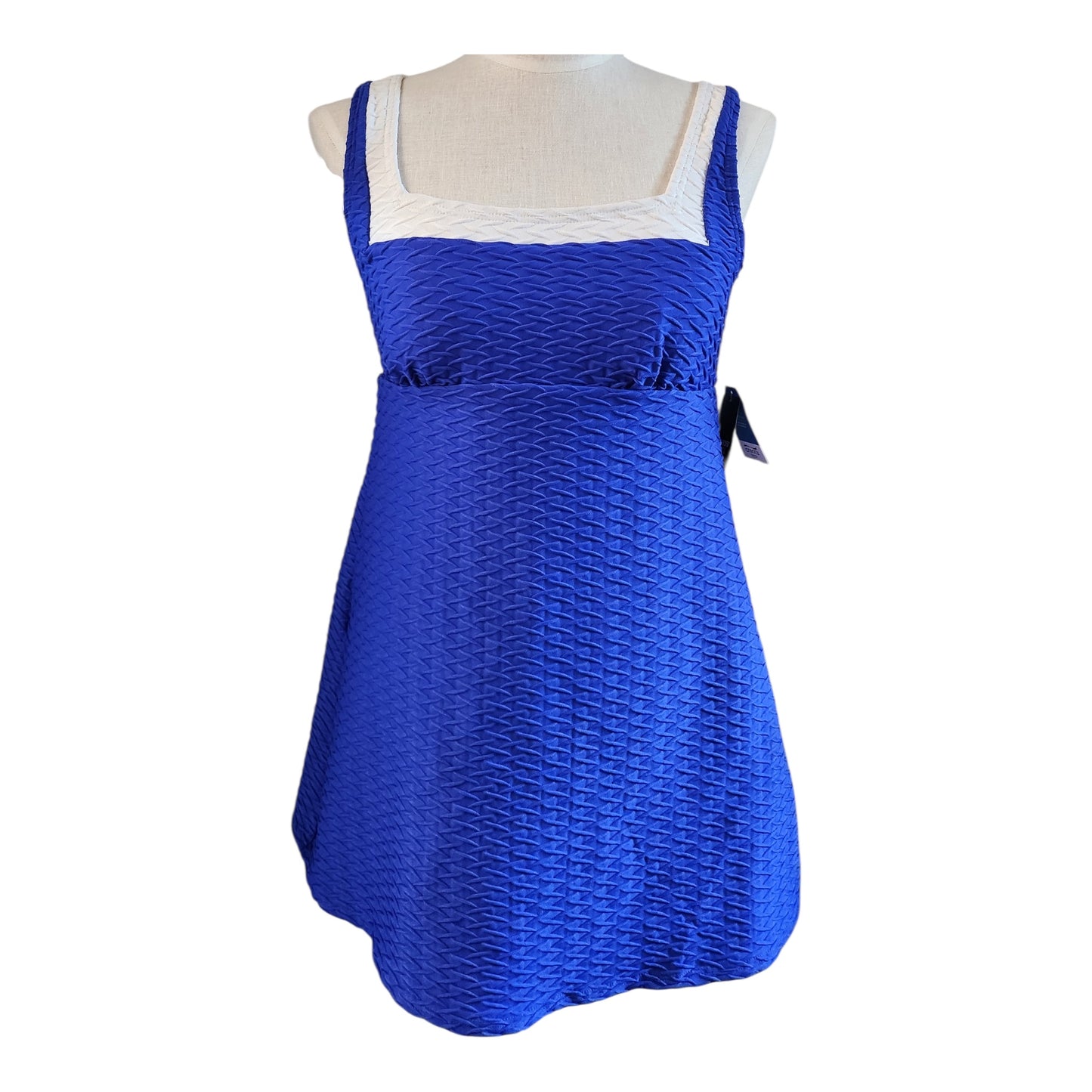 Lands' End Electric Blue & White One-Piece Swim Dress - Size Medium (10-12)