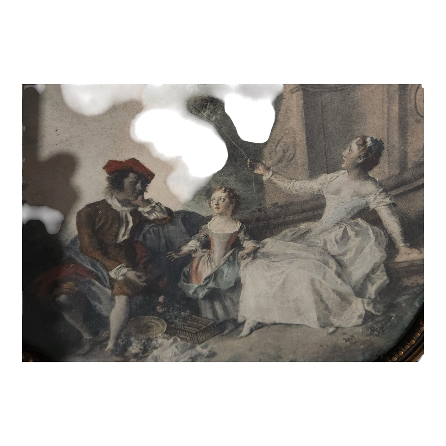 Vintage Rococo Style Romantic Wall Art in Ornate Green & Gold Frame | European Pastoral Scene