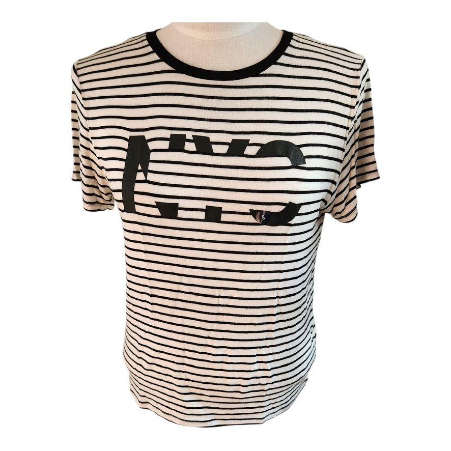 Beautiful Abercrombie & Fitch Navy Blue and White T-Shirt - Size Small