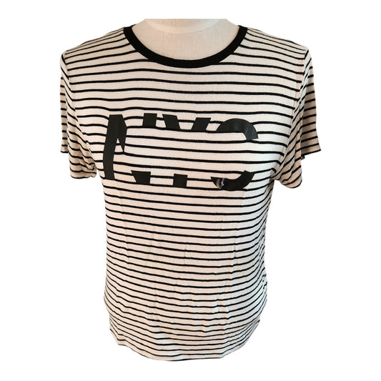 Beautiful Abercrombie & Fitch Navy Blue and White T-Shirt - Size Small