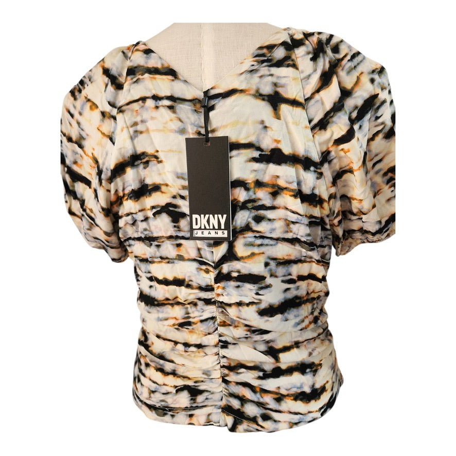 DKNY Jeans White Multi Blouse - Size Small