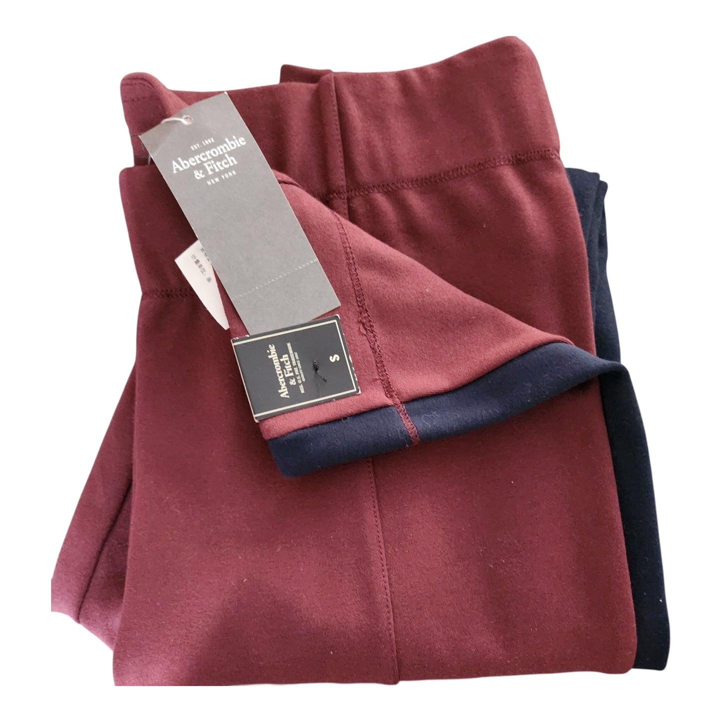 Abercrombie & Fitch Burgundy Leggings With Navy Blue Side Stripes And Elastic Waistband - X Small