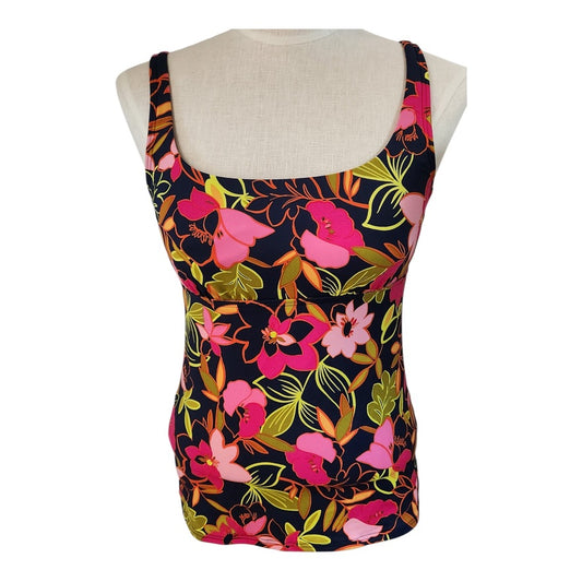 Lands' End Deep Sea Jungle Swim Tankini Top With Bra Size 6