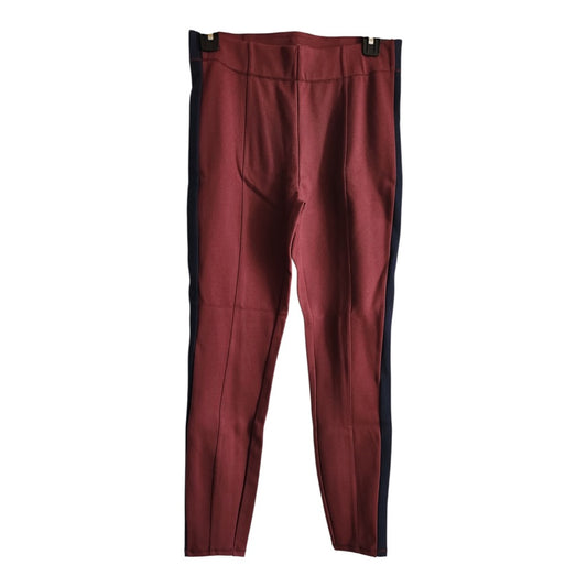 Abercrombie & Fitch Burgundy Leggings With Navy Blue Side Stripes And Elastic Waistband - X Small