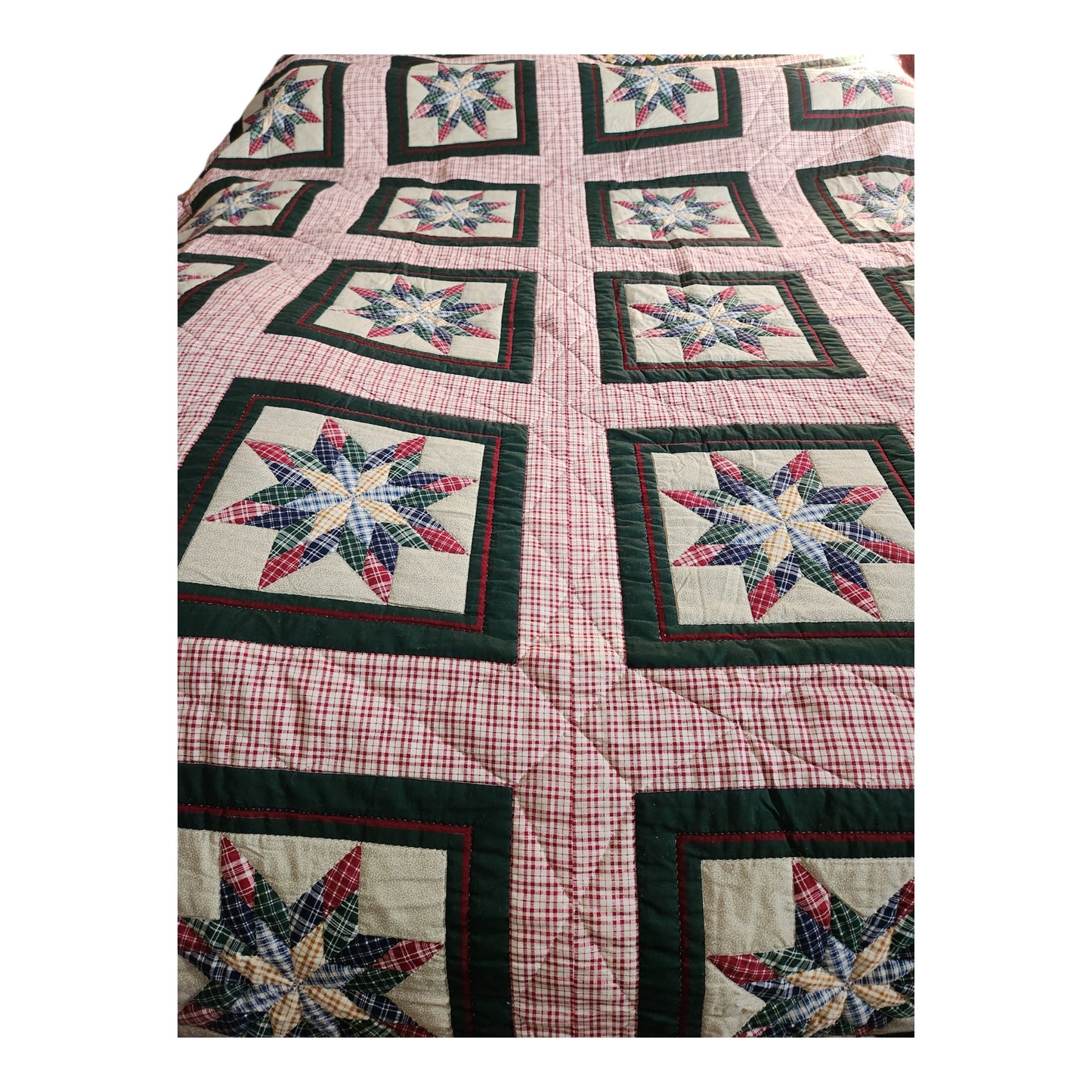Handmade Vintage Lone Star Twin XL Patchwork Quilt – Country Farmhouse Cotton Bedspread