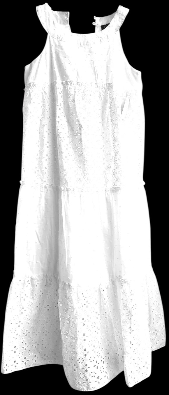 Lilt White Eyelet Tier Dress - Size M (7-8)