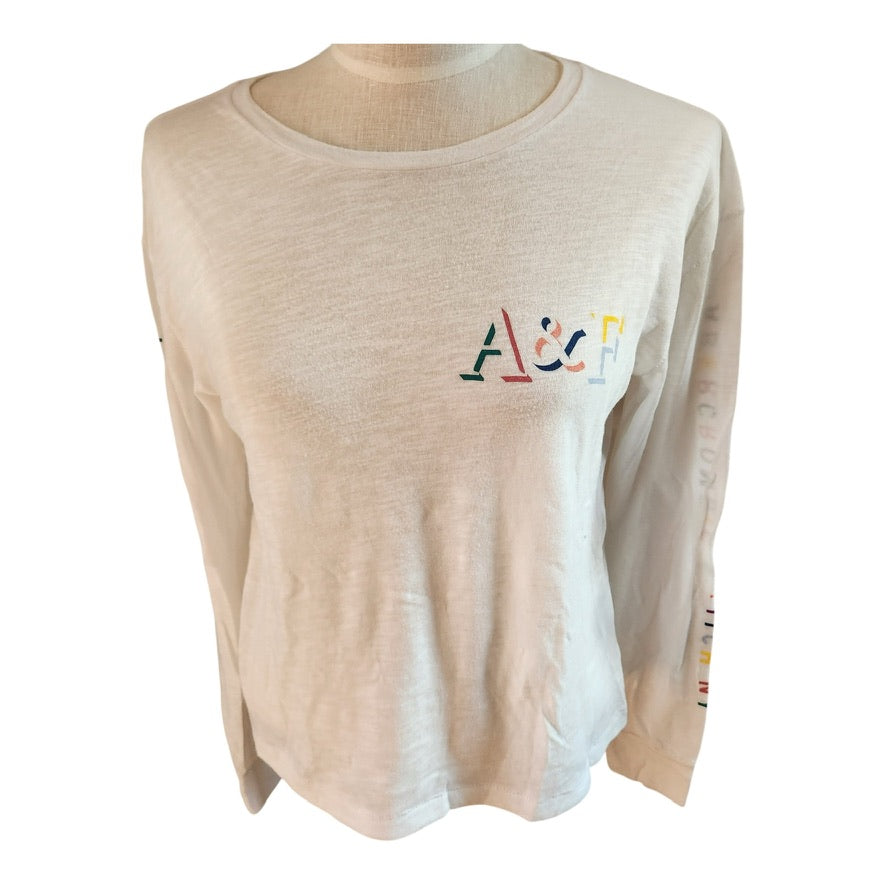 Abercrombie & Fitch White Long Sleeve T-Shirt -Size Small