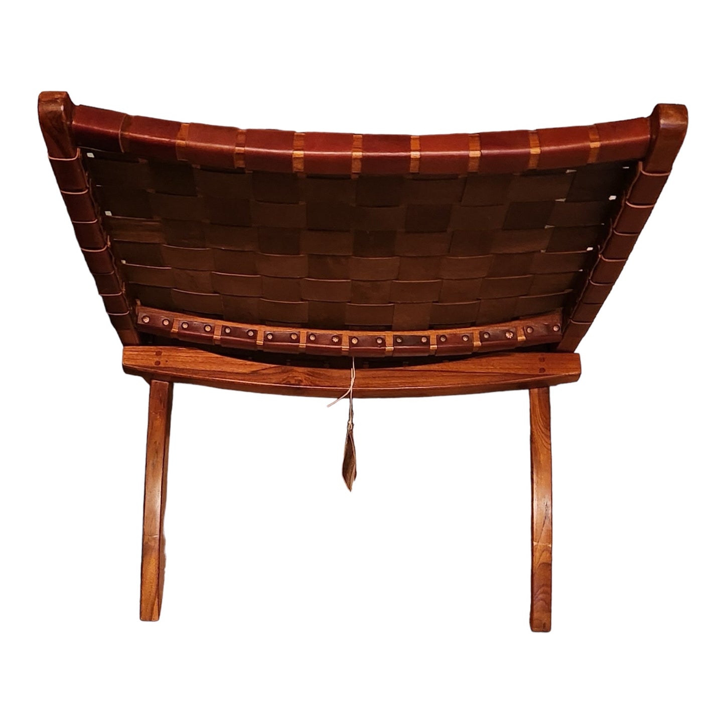 Pair Weaved Leather Strap Folding Chair With Solid Wood Frame