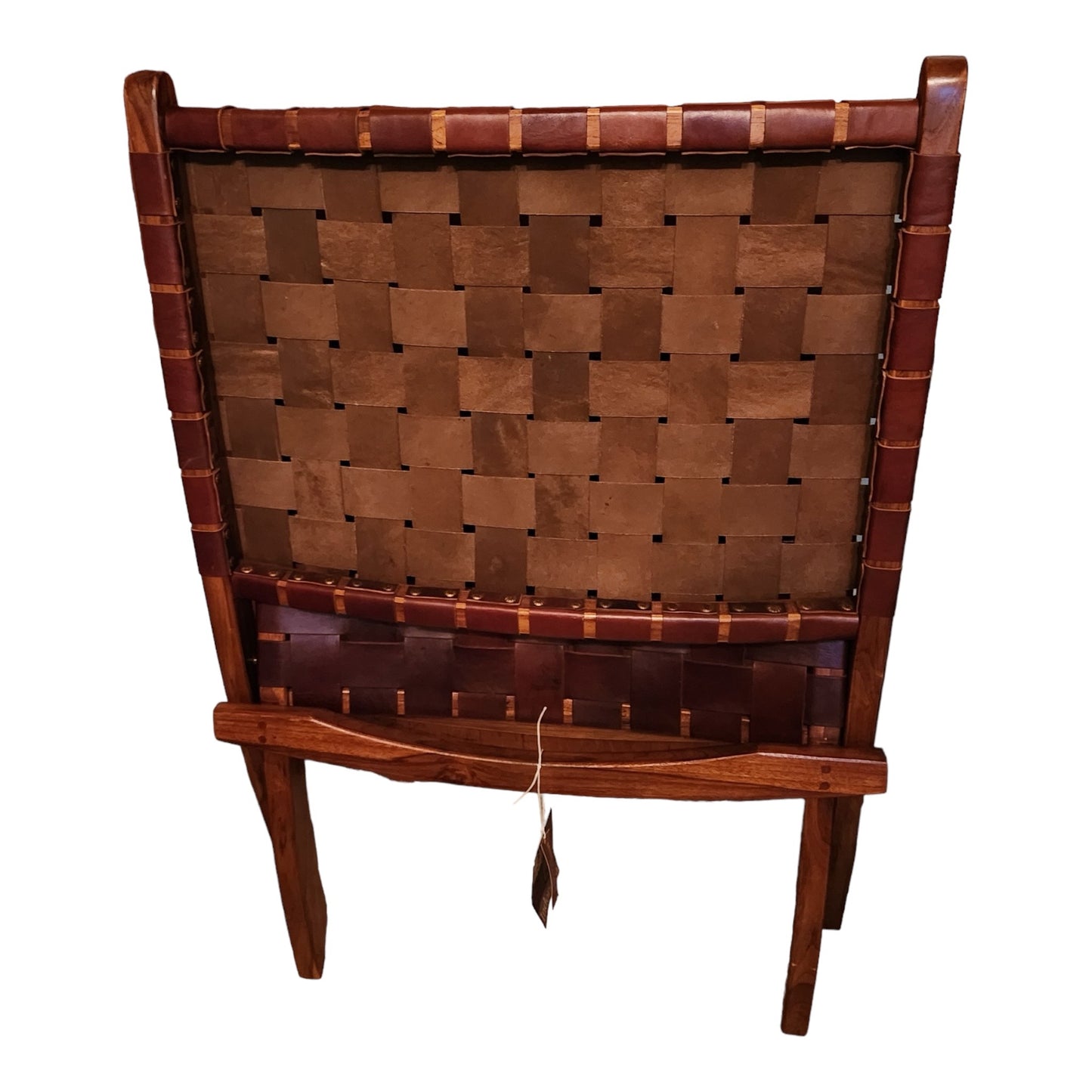Pair Weaved Leather Strap Folding Chair With Solid Wood Frame