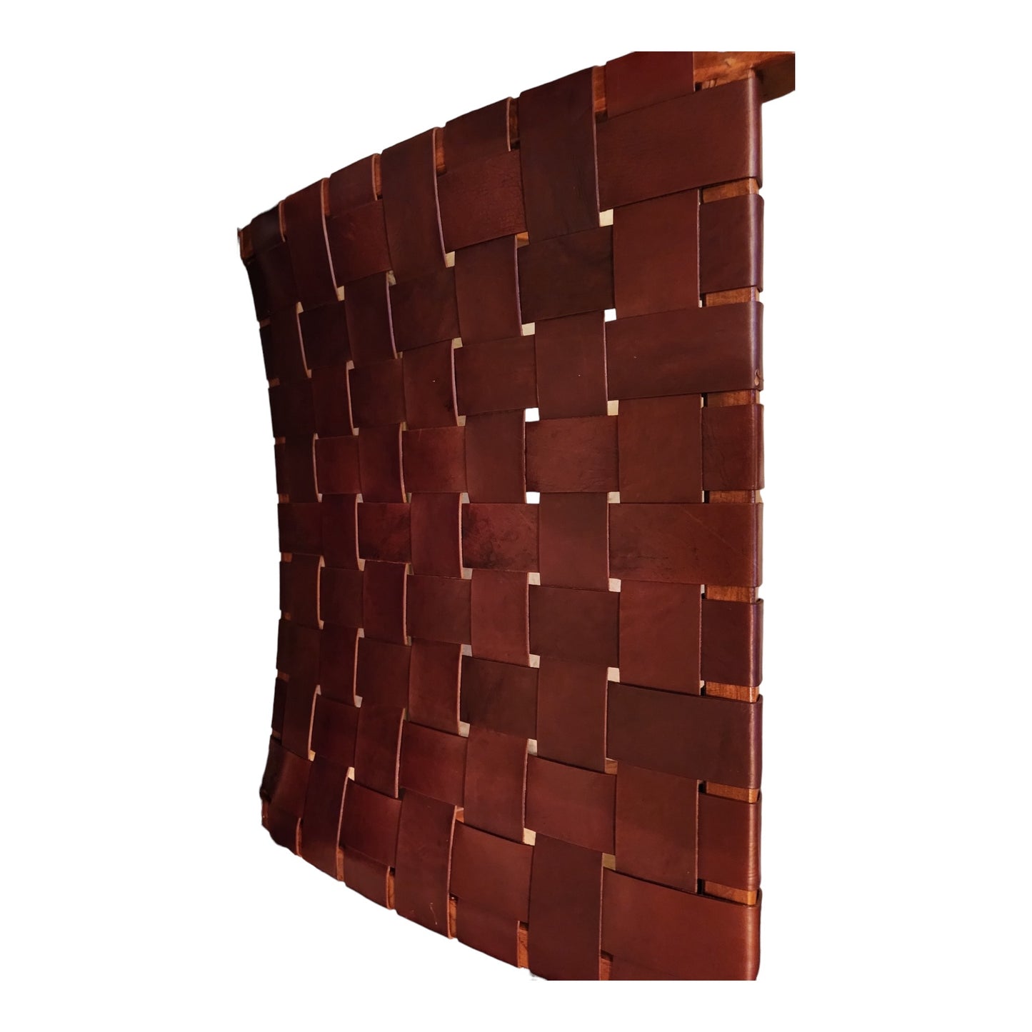 Pair Weaved Leather Strap Folding Chair With Solid Wood Frame