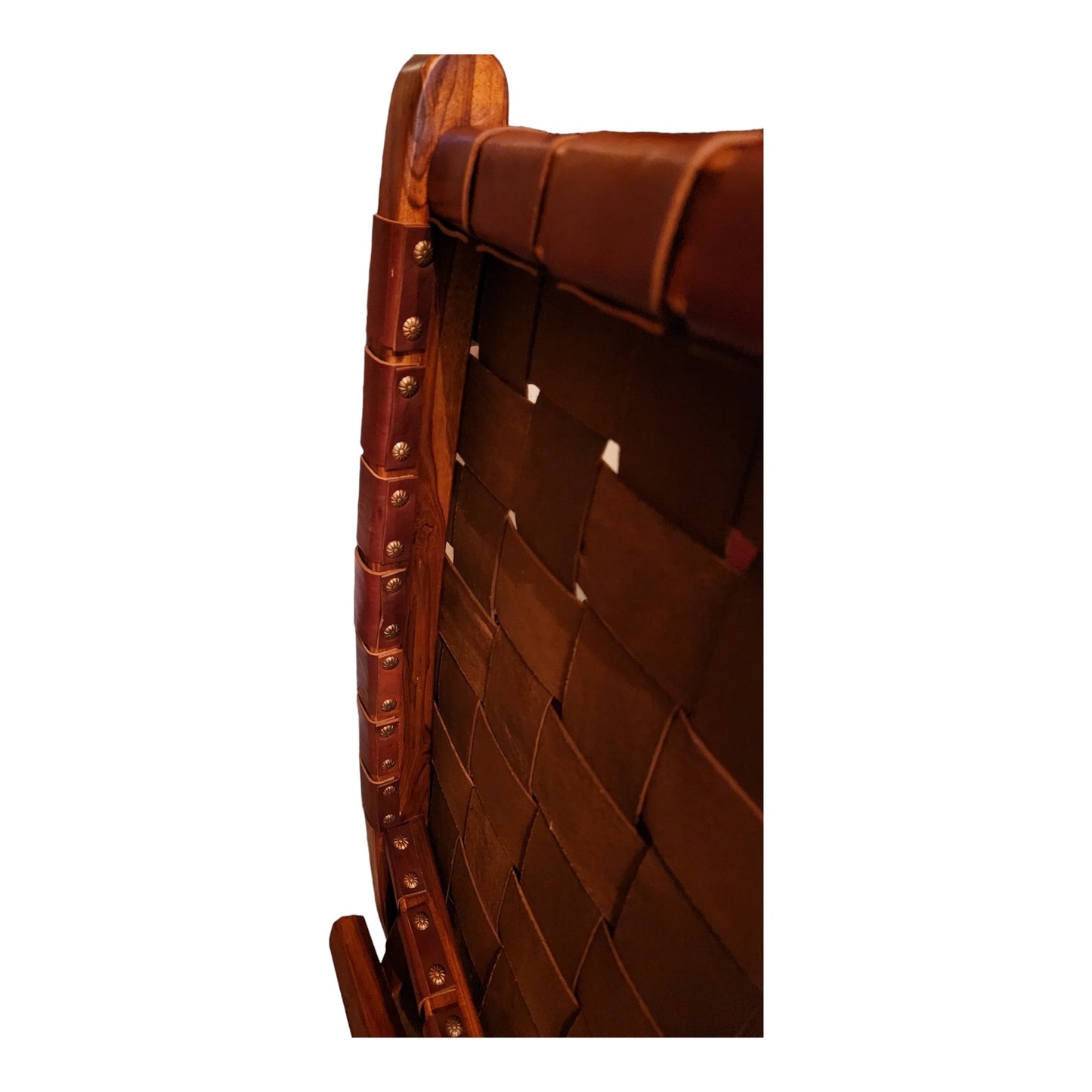 Pair Weaved Leather Strap Folding Chair With Solid Wood Frame