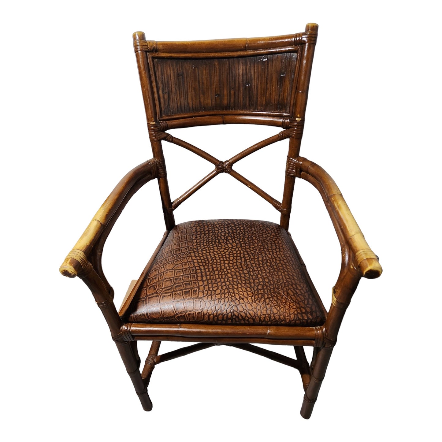 Bamboo and Rattan Leather Dining Arm Chair