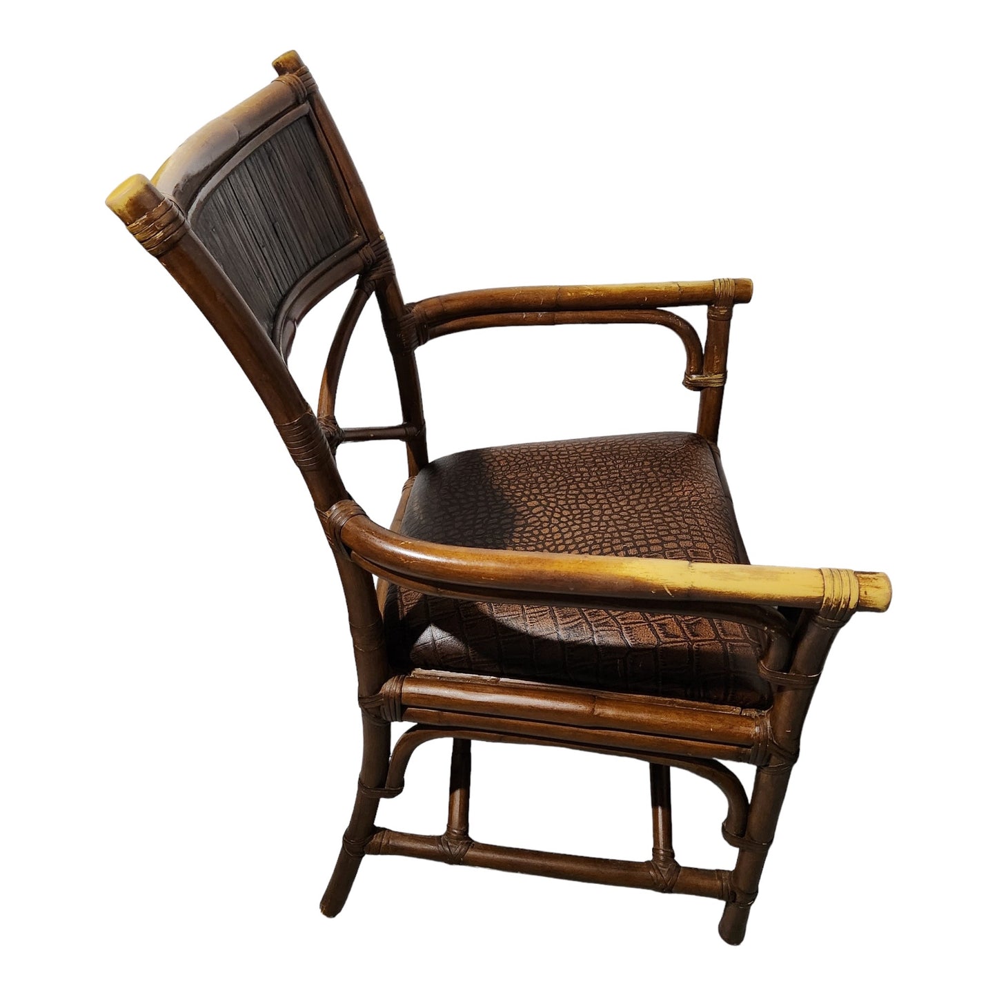 Bamboo and Rattan Leather Dining Arm Chair