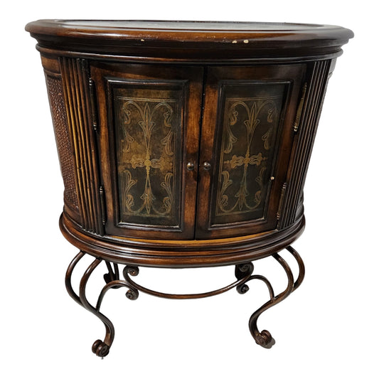 Unique Oval Side Table/ Cabinet with Decorated Doors and Top