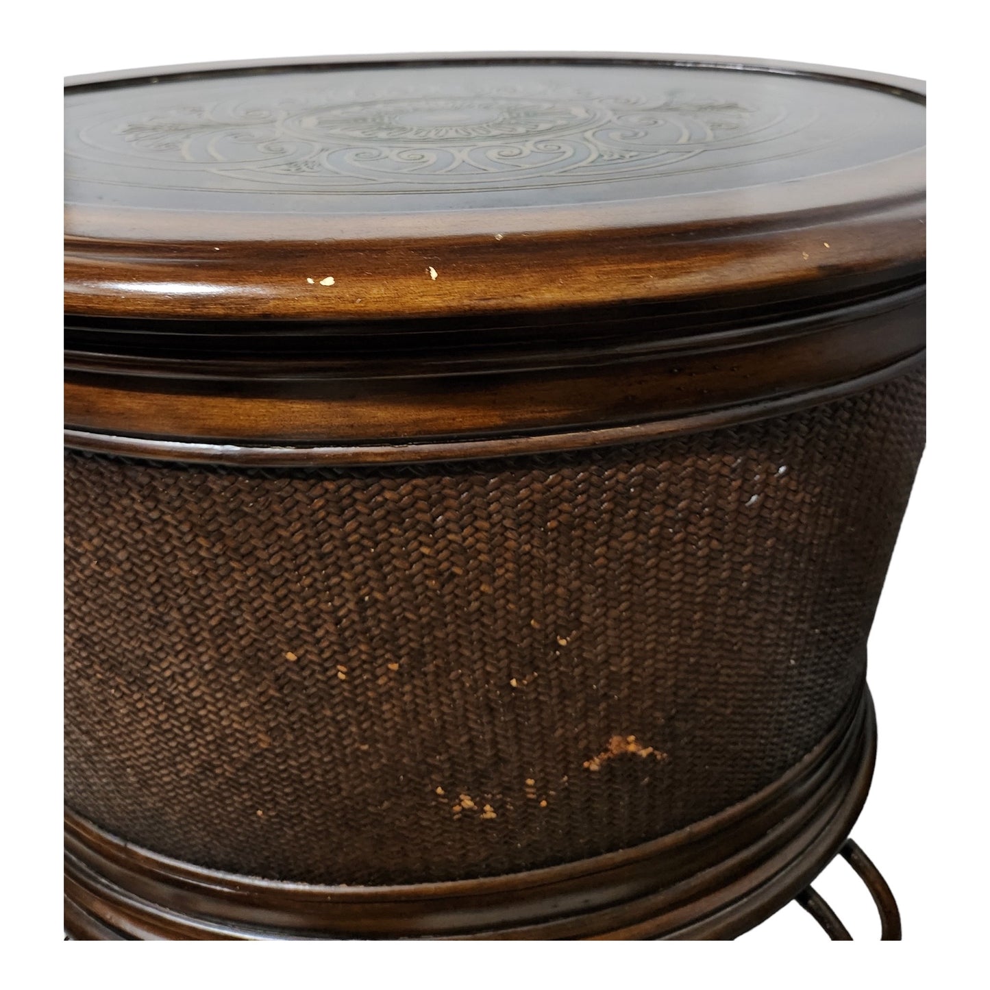 Unique Oval Side Table/ Cabinet with Decorated Doors and Top