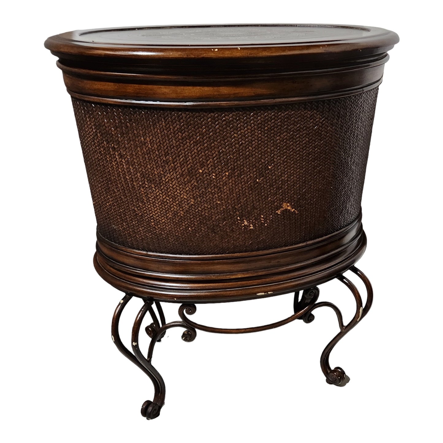 Unique Oval Side Table/ Cabinet with Decorated Doors and Top