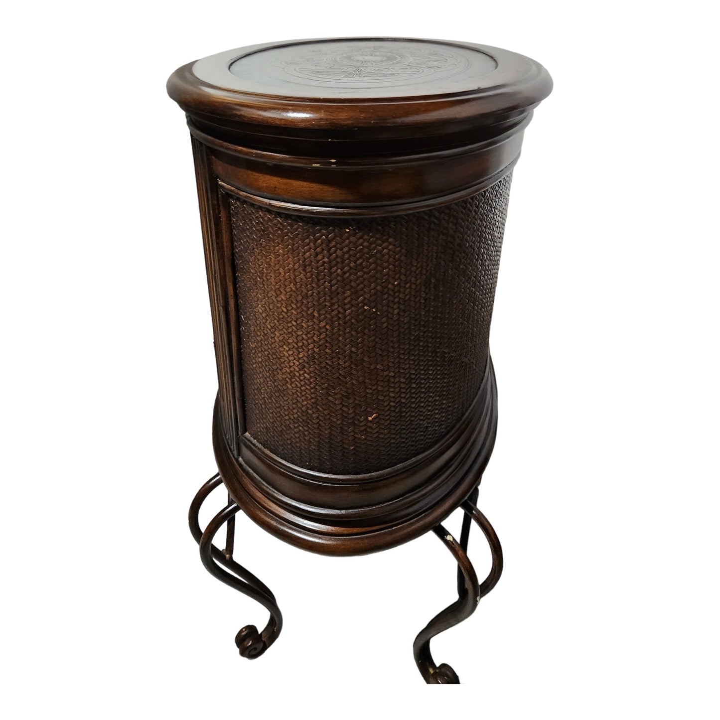 Unique Oval Side Table/ Cabinet with Decorated Doors and Top