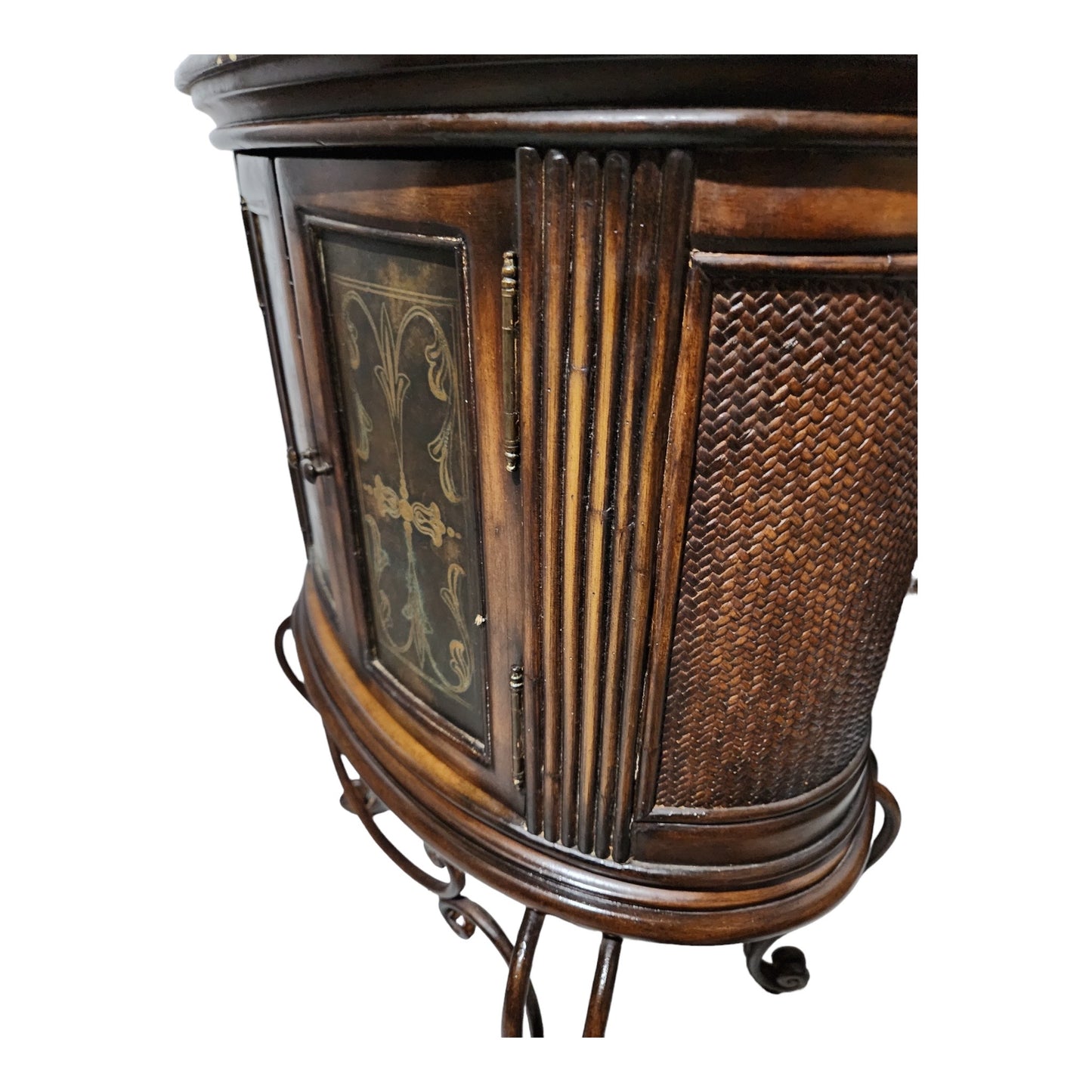 Unique Oval Side Table/ Cabinet with Decorated Doors and Top