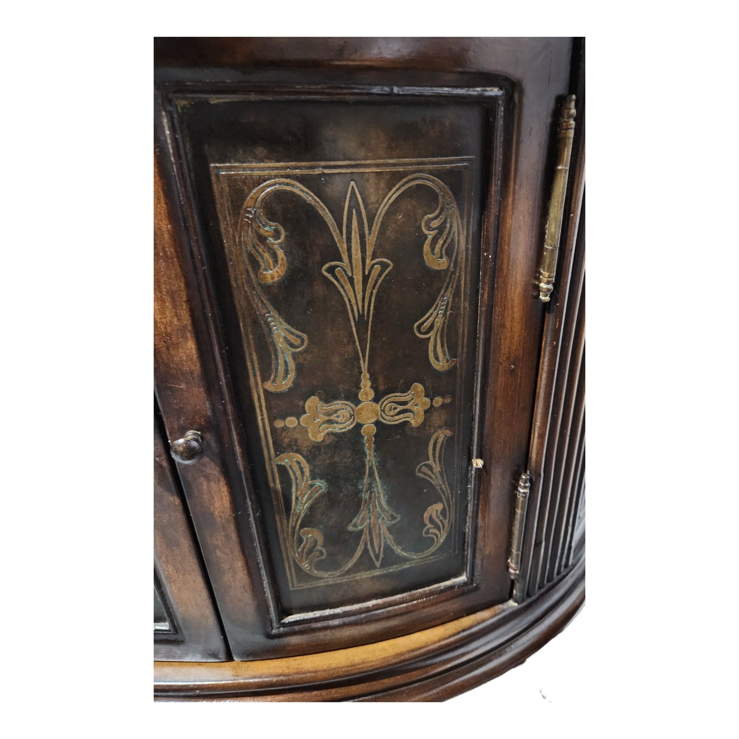 Unique Oval Side Table/ Cabinet with Decorated Doors and Top
