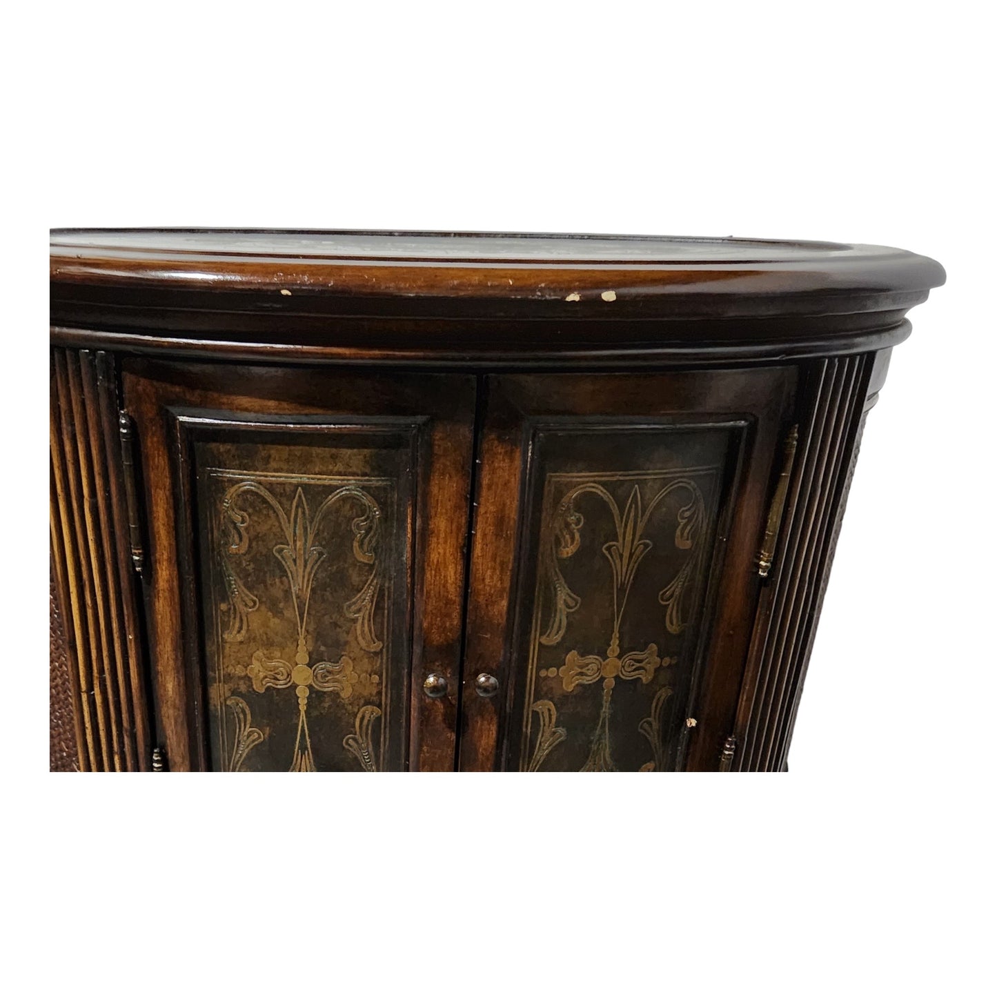 Unique Oval Side Table/ Cabinet with Decorated Doors and Top