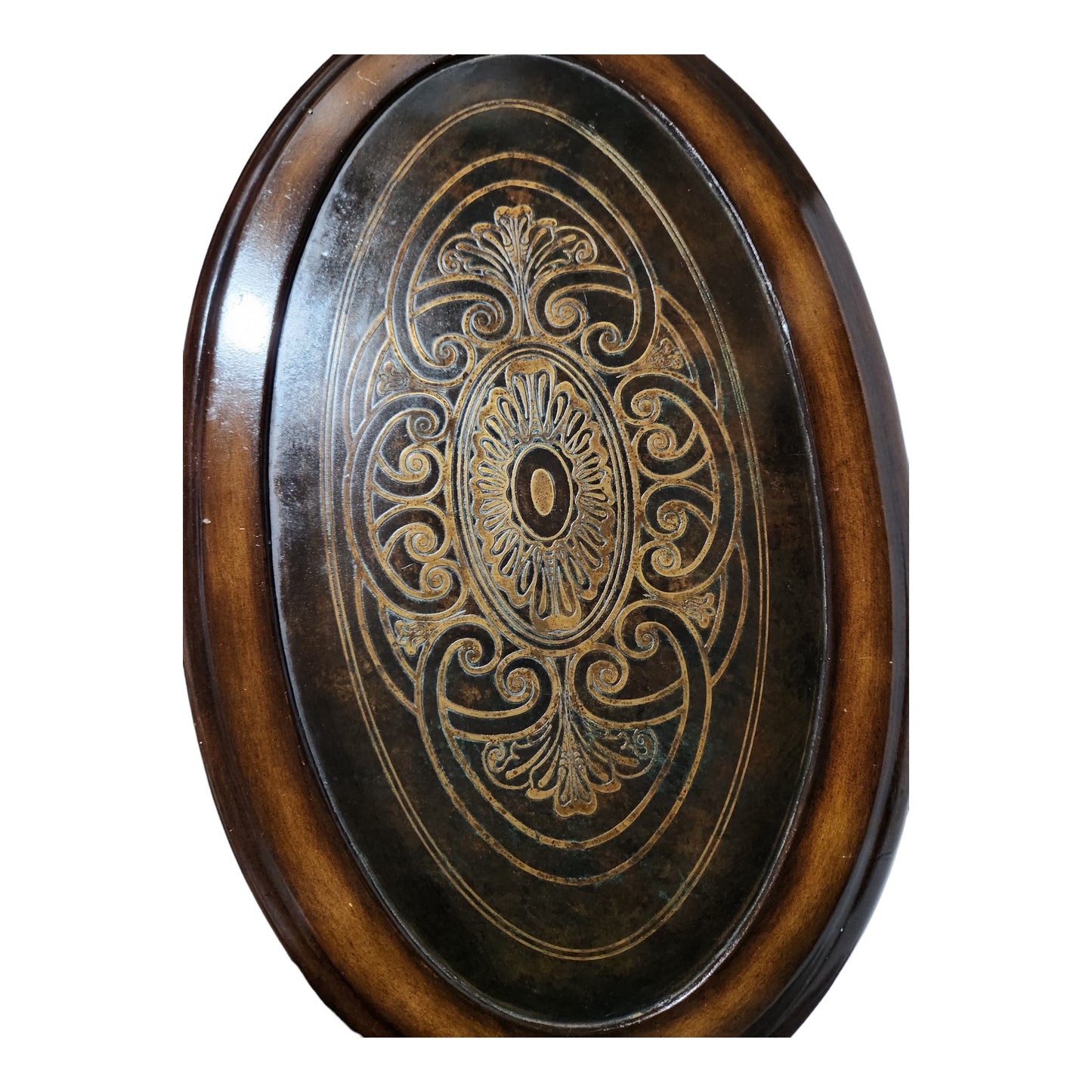 Unique Oval Side Table/ Cabinet with Decorated Doors and Top