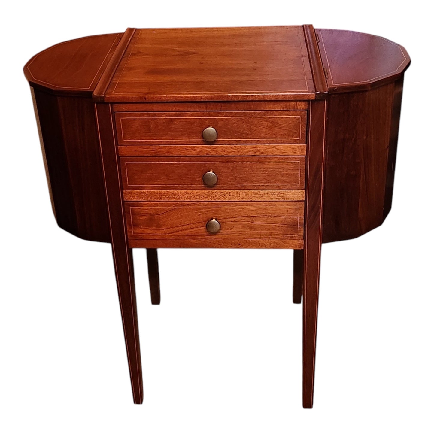 Vintage Oval Wood Martha Washington Style Sewing Stand/ Cabinet Side Pockets