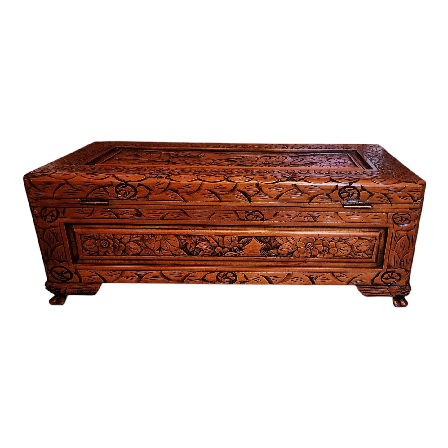 Vintage Chinese Carved Wood Storage Chest