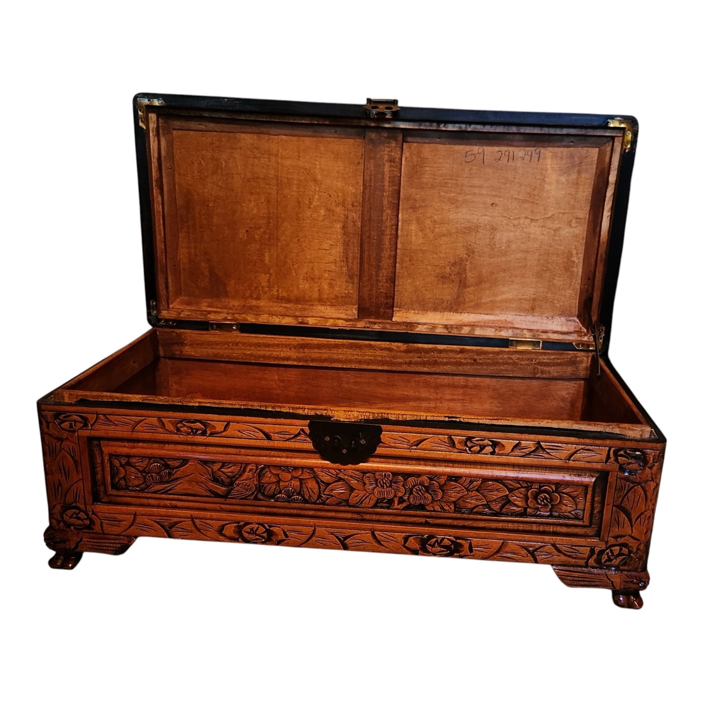 Vintage Chinese Carved Wood Storage Chest