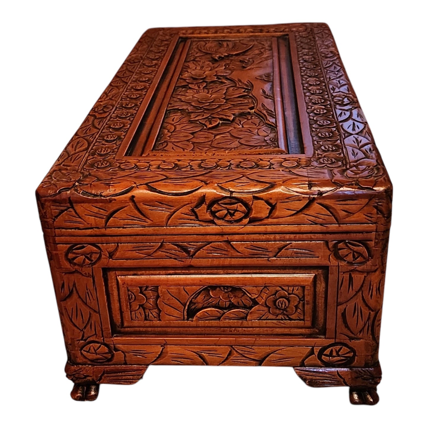 Vintage Chinese Carved Wood Storage Chest