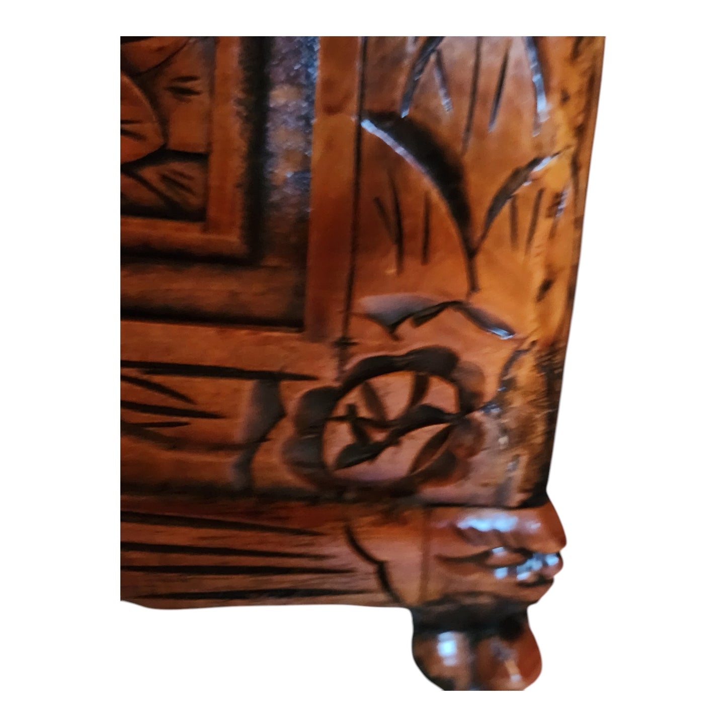 Vintage Chinese Carved Wood Storage Chest