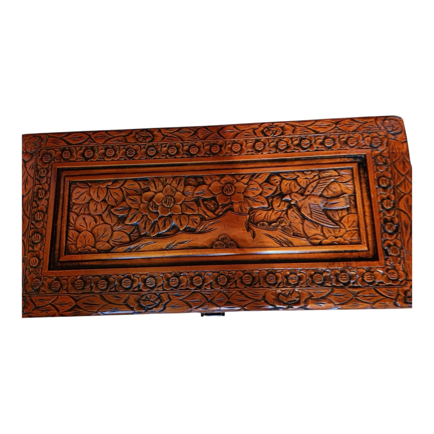 Vintage Chinese Carved Wood Storage Chest