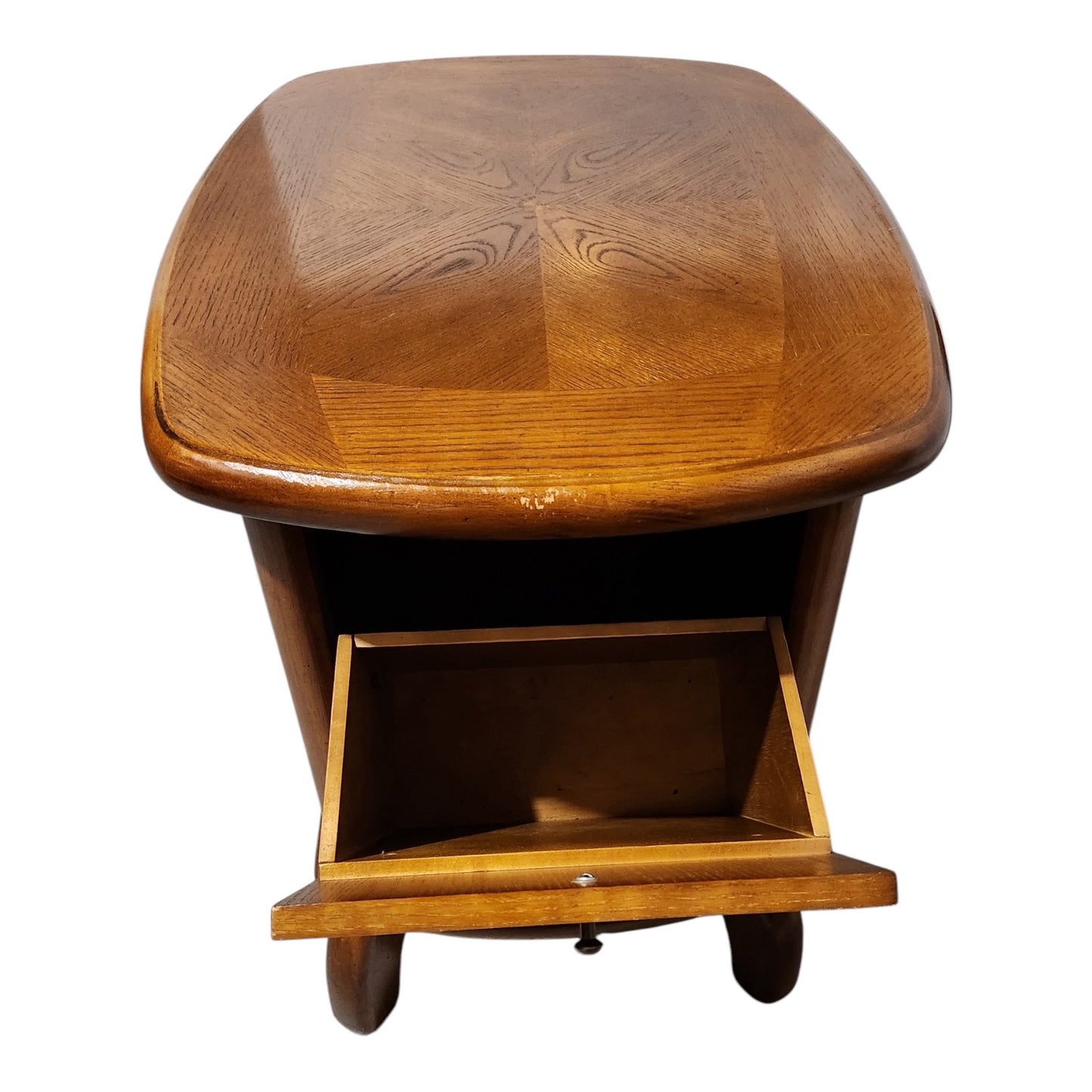 Solid Oak Wood Side Table/ Cabinet With Storage Back & Front