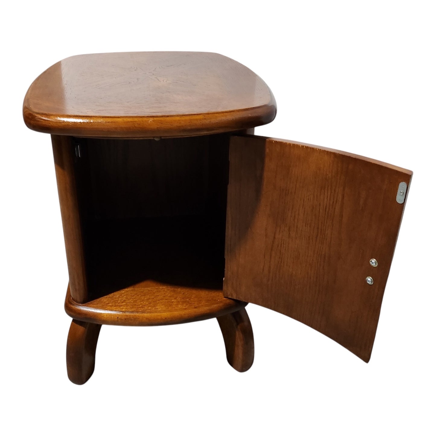 Solid Oak Wood Side Table/ Cabinet With Storage Back & Front