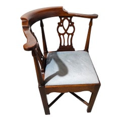Vintage George III Style Mahogany Upholstered Seat Corner Chair